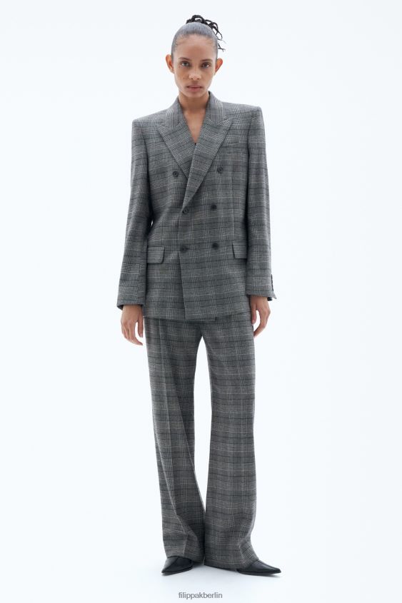 Filippa K L8HHT176 Bekleidung graues Karo Frauen Zweireihiger, karierter Blazer