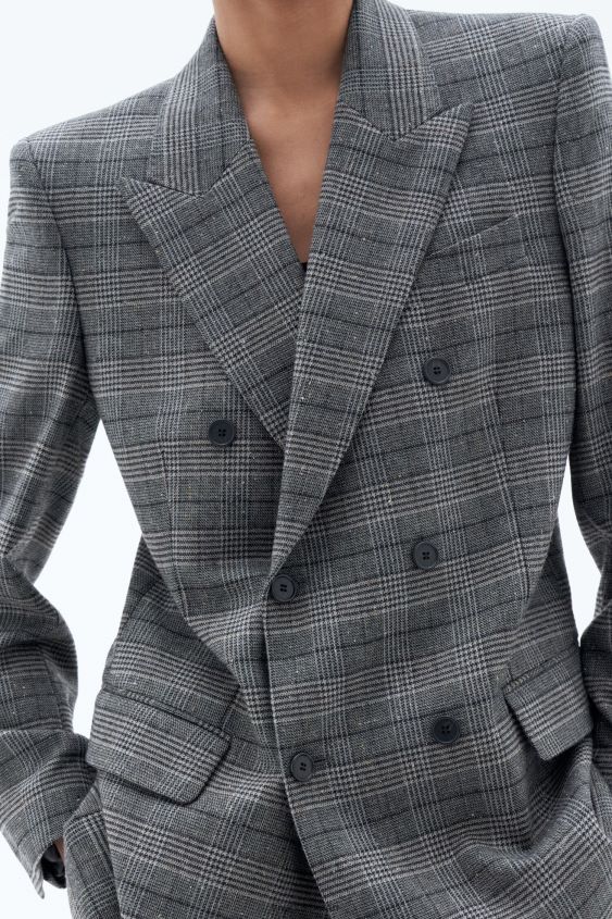 Filippa K L8HHT176 Bekleidung graues Karo Frauen Zweireihiger, karierter Blazer
