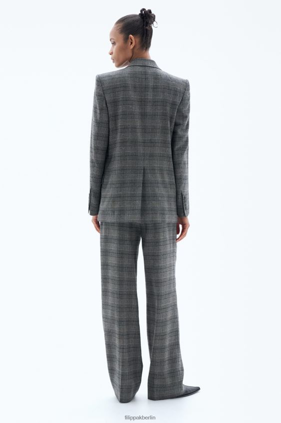 Filippa K L8HHT176 Bekleidung graues Karo Frauen Zweireihiger, karierter Blazer