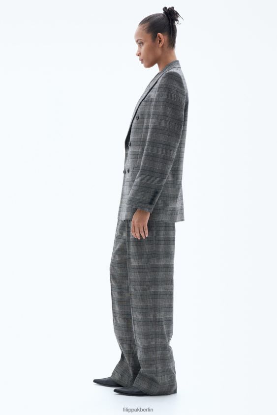 Filippa K L8HHT176 Bekleidung graues Karo Frauen Zweireihiger, karierter Blazer