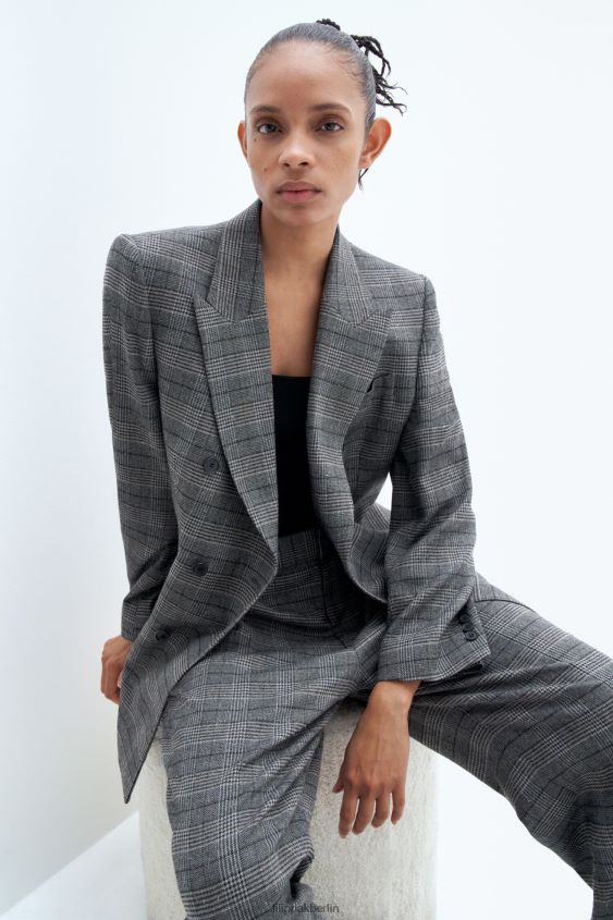 Filippa K L8HHT176 Bekleidung graues Karo Frauen Zweireihiger, karierter Blazer