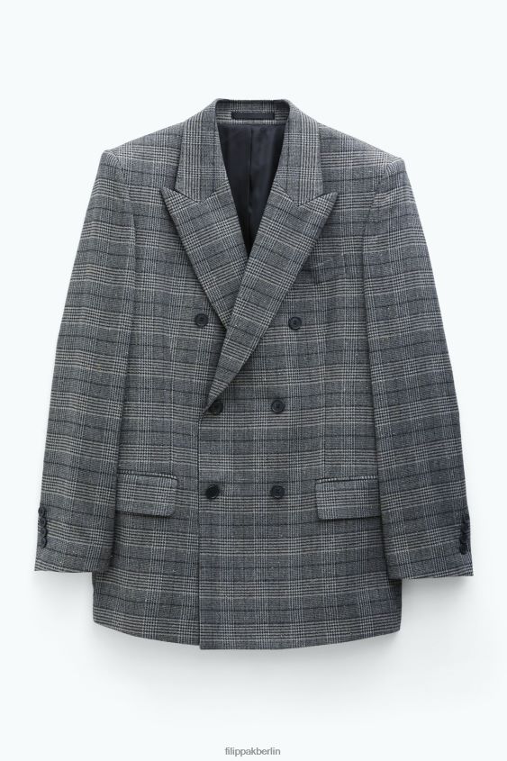 Filippa K L8HHT176 Bekleidung graues Karo Frauen Zweireihiger, karierter Blazer