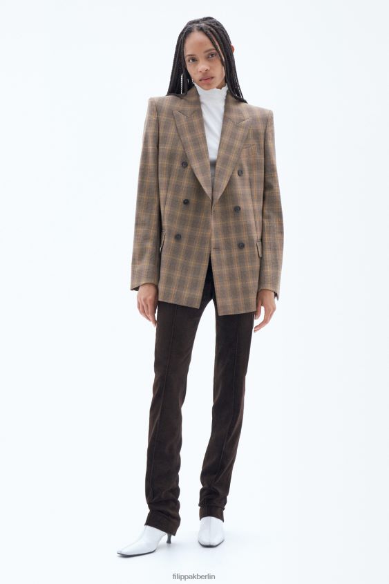 Filippa K L8HHT185 Bekleidung braun/gelbes kleines Karo Frauen Zweireihiger, karierter Blazer