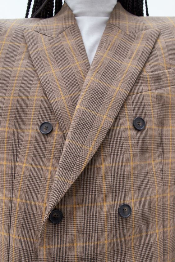 Filippa K L8HHT185 Bekleidung braun/gelbes kleines Karo Frauen Zweireihiger, karierter Blazer
