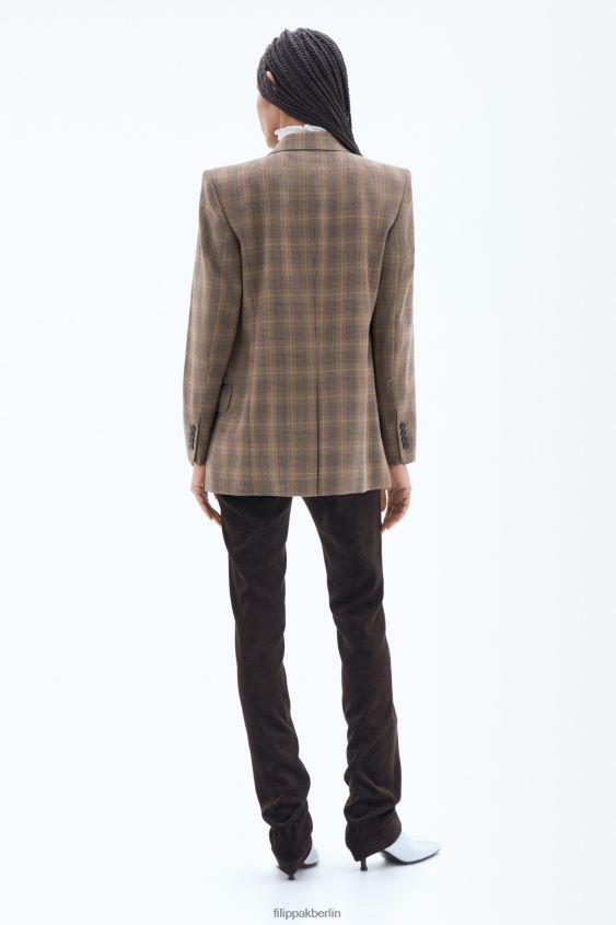 Filippa K L8HHT185 Bekleidung braun/gelbes kleines Karo Frauen Zweireihiger, karierter Blazer