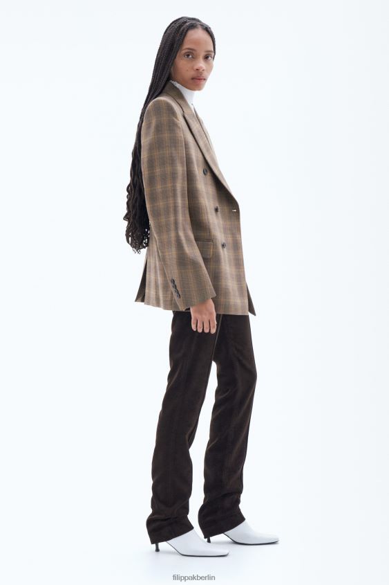 Filippa K L8HHT185 Bekleidung braun/gelbes kleines Karo Frauen Zweireihiger, karierter Blazer