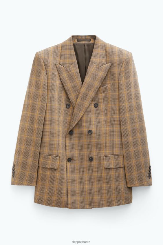 Filippa K L8HHT185 Bekleidung braun/gelbes kleines Karo Frauen Zweireihiger, karierter Blazer