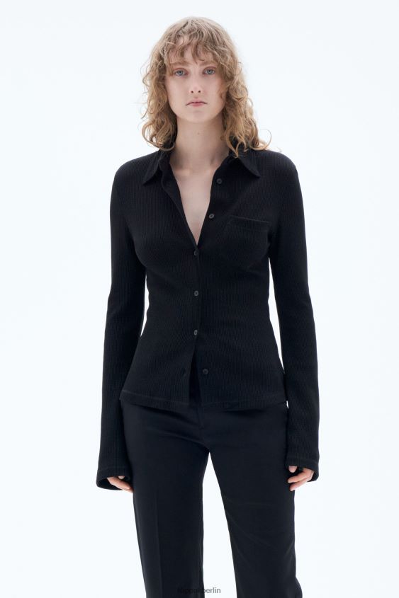 Filippa K L8HHT129 Bekleidung Schwarz Frauen Waffel-Jersey-Hemd