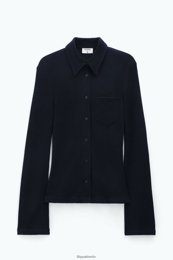 Filippa K L8HHT129 Bekleidung Schwarz Frauen Waffel-Jersey-Hemd
