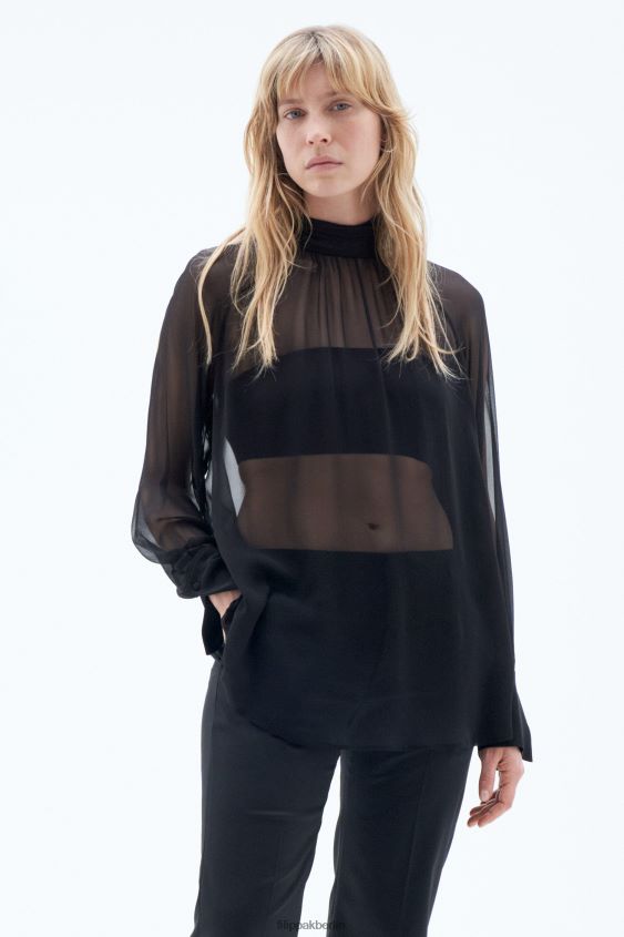 Filippa K L8HHT196 Bekleidung Schwarz Frauen Transparente Bluse mit Bindekragen