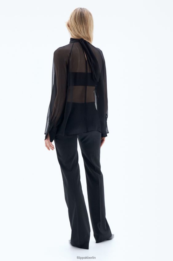 Filippa K L8HHT196 Bekleidung Schwarz Frauen Transparente Bluse mit Bindekragen