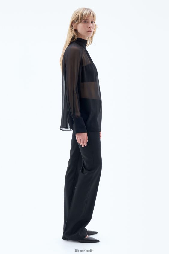 Filippa K L8HHT196 Bekleidung Schwarz Frauen Transparente Bluse mit Bindekragen