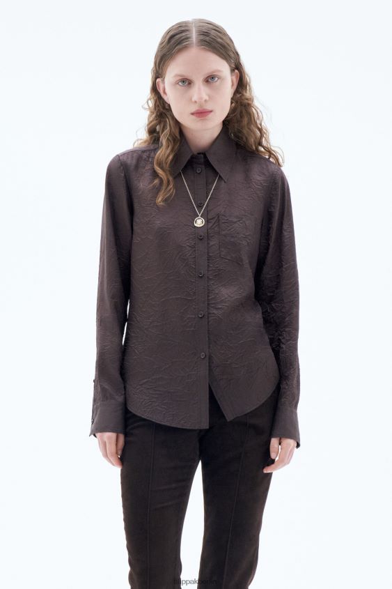 Filippa K L8HHT203 Bekleidung dunkle Schokolade Frauen Crinkle-Shirt