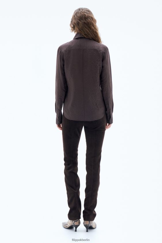 Filippa K L8HHT203 Bekleidung dunkle Schokolade Frauen Crinkle-Shirt