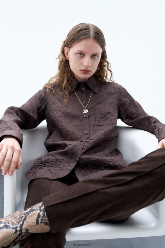 Filippa K L8HHT203 Bekleidung dunkle Schokolade Frauen Crinkle-Shirt