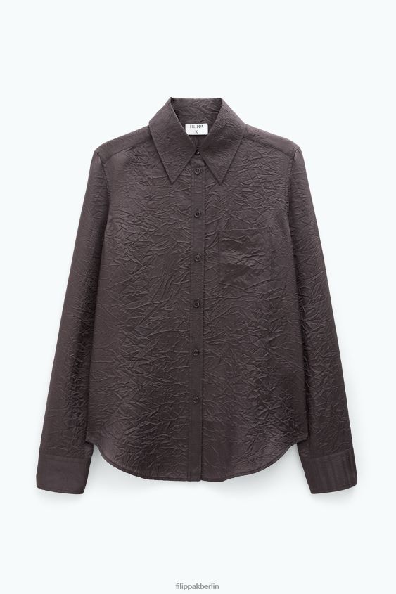 Filippa K L8HHT203 Bekleidung dunkle Schokolade Frauen Crinkle-Shirt