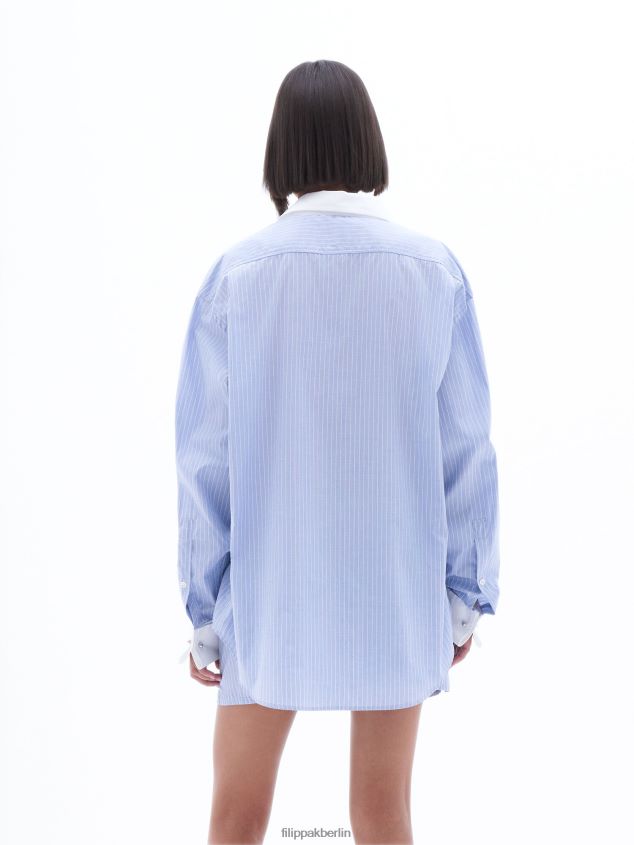 Filippa K L8HHT205 Bekleidung korallenblau/weiß gestreift Frauen gestreiftes Smokinghemd