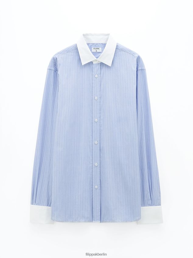 Filippa K L8HHT205 Bekleidung korallenblau/weiß gestreift Frauen gestreiftes Smokinghemd