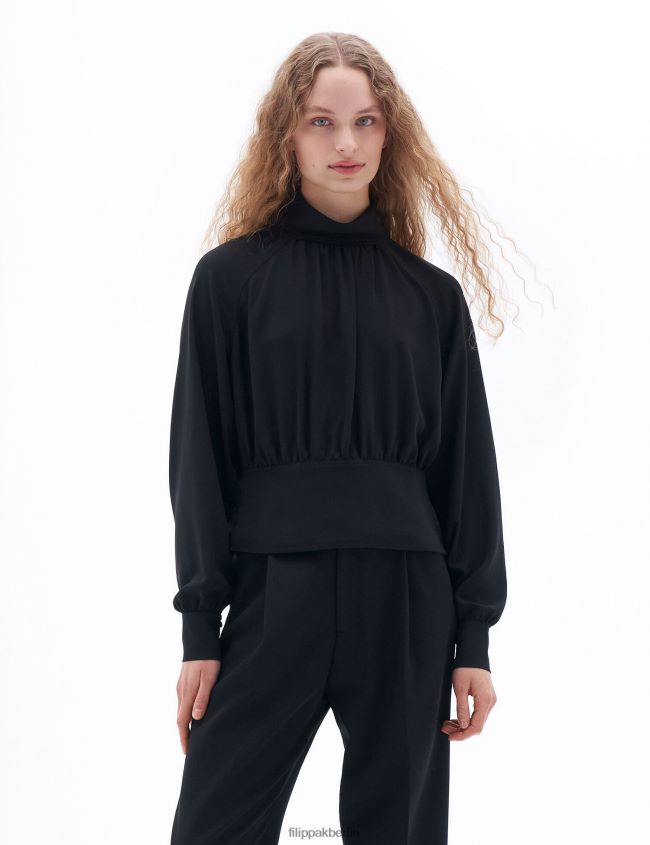 Filippa K L8HHT206 Bekleidung Schwarz Frauen Bluse mit Stehkragen
