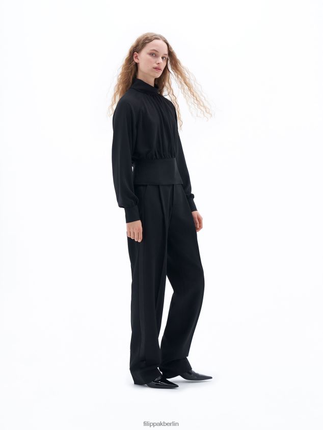 Filippa K L8HHT206 Bekleidung Schwarz Frauen Bluse mit Stehkragen