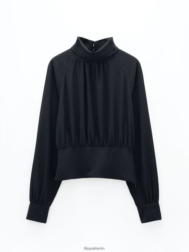 Filippa K L8HHT206 Bekleidung Schwarz Frauen Bluse mit Stehkragen