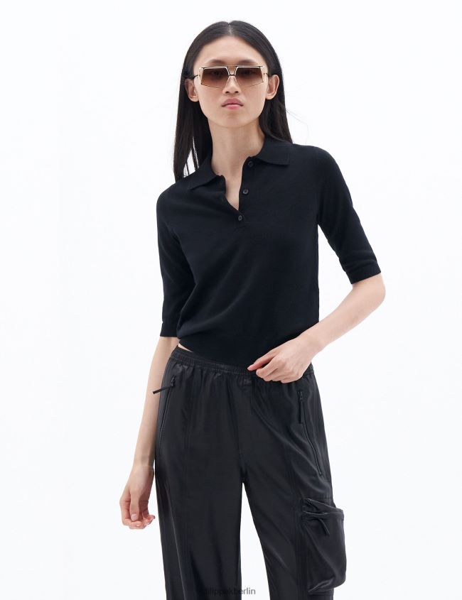 Filippa K L8HHT84 Bekleidung Schwarz Frauen Merino-Poloshirt