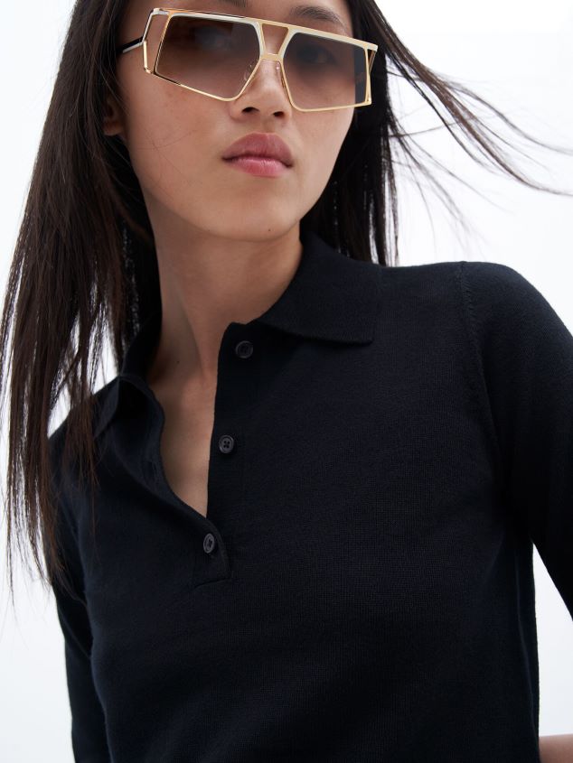 Filippa K L8HHT84 Bekleidung Schwarz Frauen Merino-Poloshirt