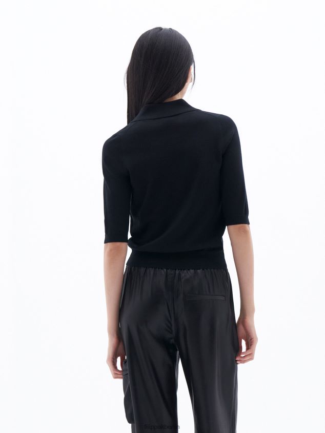 Filippa K L8HHT84 Bekleidung Schwarz Frauen Merino-Poloshirt