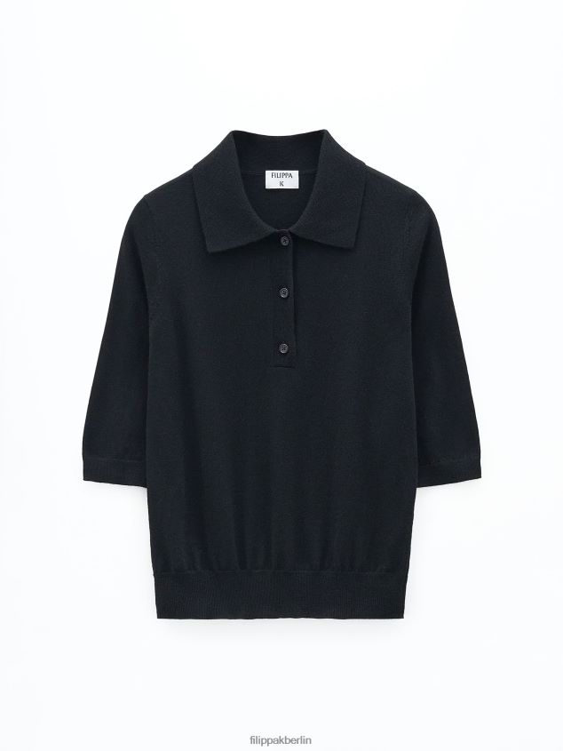 Filippa K L8HHT84 Bekleidung Schwarz Frauen Merino-Poloshirt