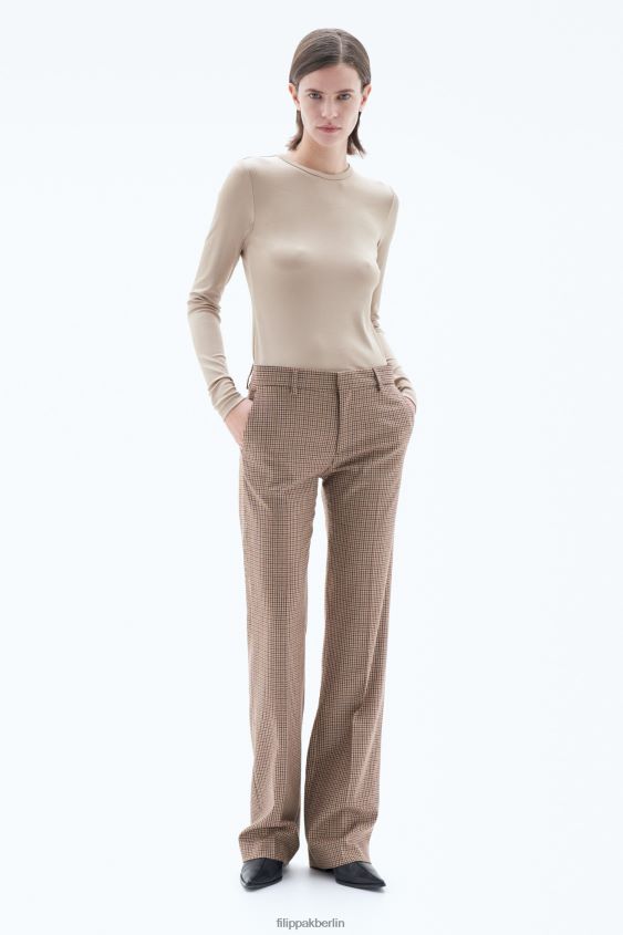 Filippa K L8HHT114 Bekleidung sandbeige/braun kariert Frauen Bootcut-Hose mit Karomuster