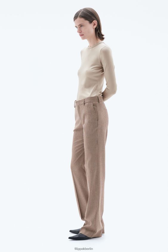 Filippa K L8HHT114 Bekleidung sandbeige/braun kariert Frauen Bootcut-Hose mit Karomuster