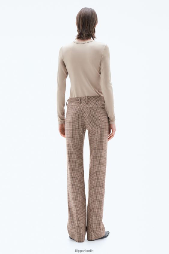 Filippa K L8HHT114 Bekleidung sandbeige/braun kariert Frauen Bootcut-Hose mit Karomuster