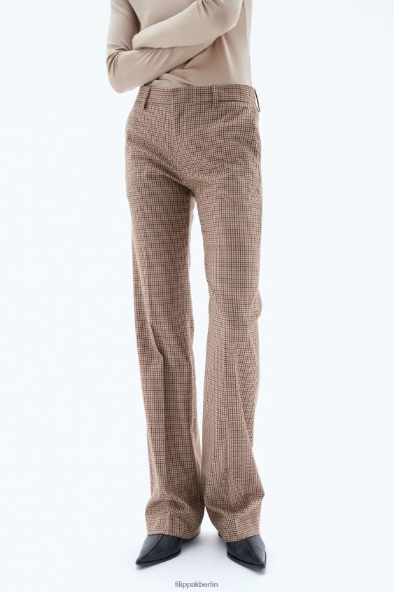 Filippa K L8HHT114 Bekleidung sandbeige/braun kariert Frauen Bootcut-Hose mit Karomuster