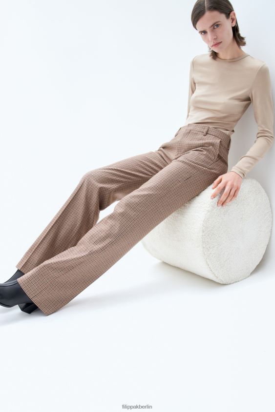Filippa K L8HHT114 Bekleidung sandbeige/braun kariert Frauen Bootcut-Hose mit Karomuster