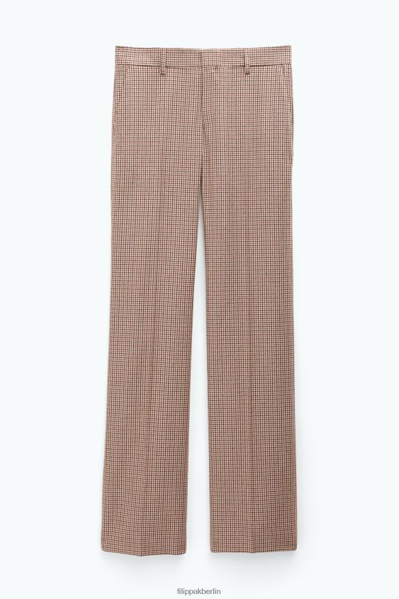 Filippa K L8HHT114 Bekleidung sandbeige/braun kariert Frauen Bootcut-Hose mit Karomuster