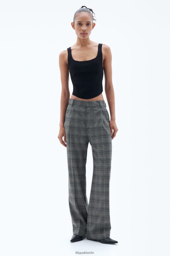 Filippa K L8HHT119 Bekleidung graues Karo Frauen Bundfaltenhose