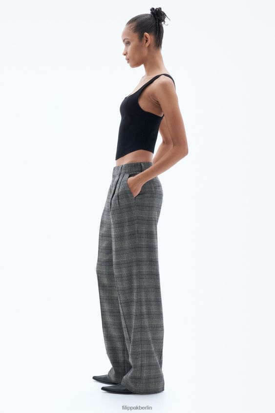 Filippa K L8HHT119 Bekleidung graues Karo Frauen Bundfaltenhose