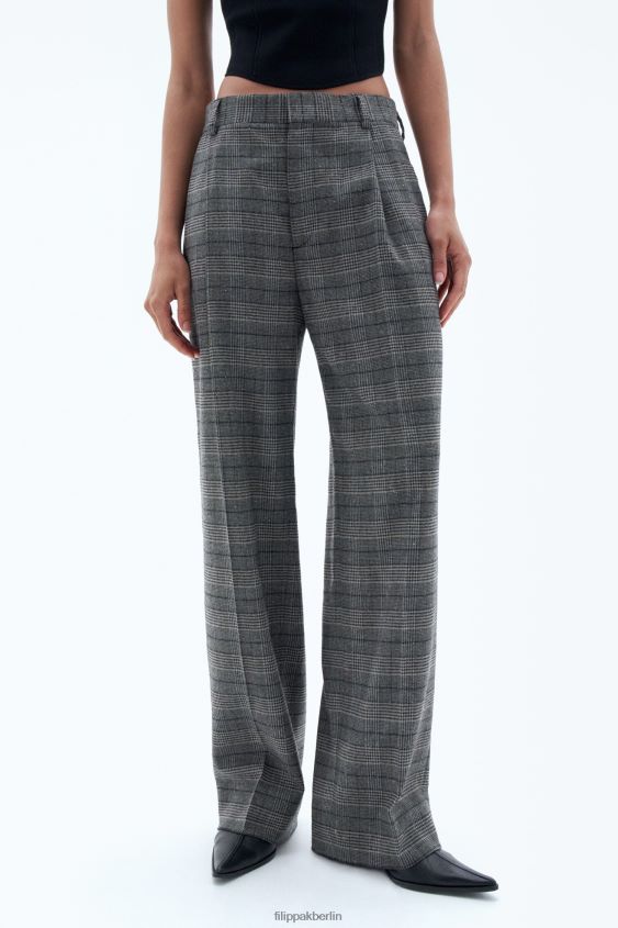 Filippa K L8HHT119 Bekleidung graues Karo Frauen Bundfaltenhose