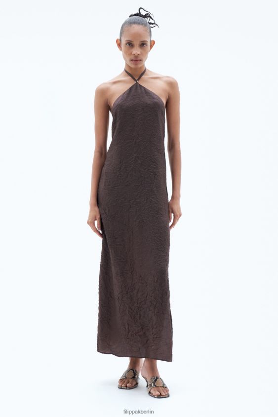 Filippa K L8HHT207 Bekleidung dunkle Schokolade Frauen Crinkle-Kleid mit tiefem Rückenausschnitt