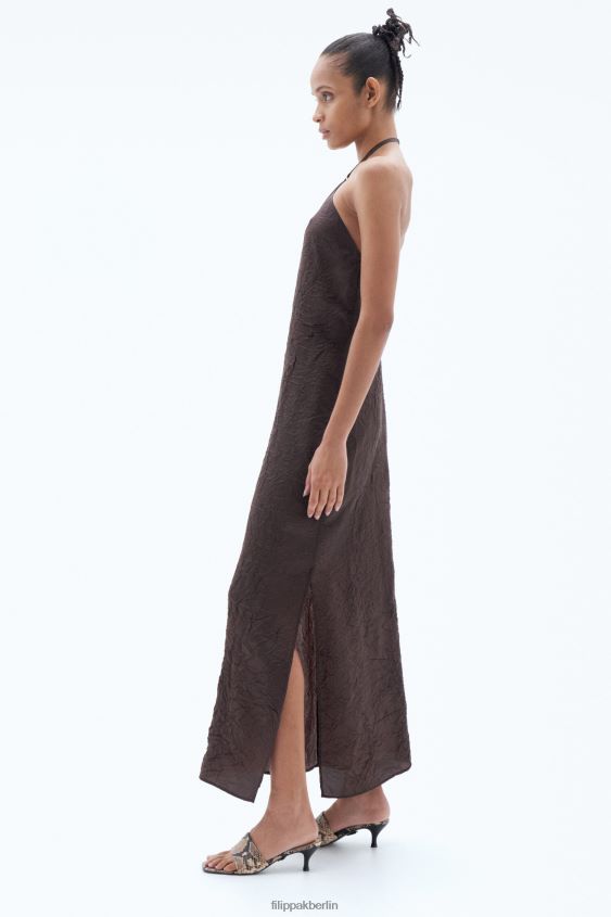 Filippa K L8HHT207 Bekleidung dunkle Schokolade Frauen Crinkle-Kleid mit tiefem Rückenausschnitt
