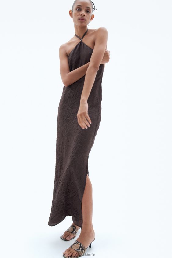 Filippa K L8HHT207 Bekleidung dunkle Schokolade Frauen Crinkle-Kleid mit tiefem Rückenausschnitt