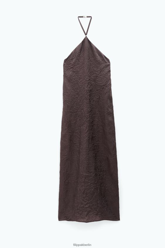 Filippa K L8HHT207 Bekleidung dunkle Schokolade Frauen Crinkle-Kleid mit tiefem Rückenausschnitt