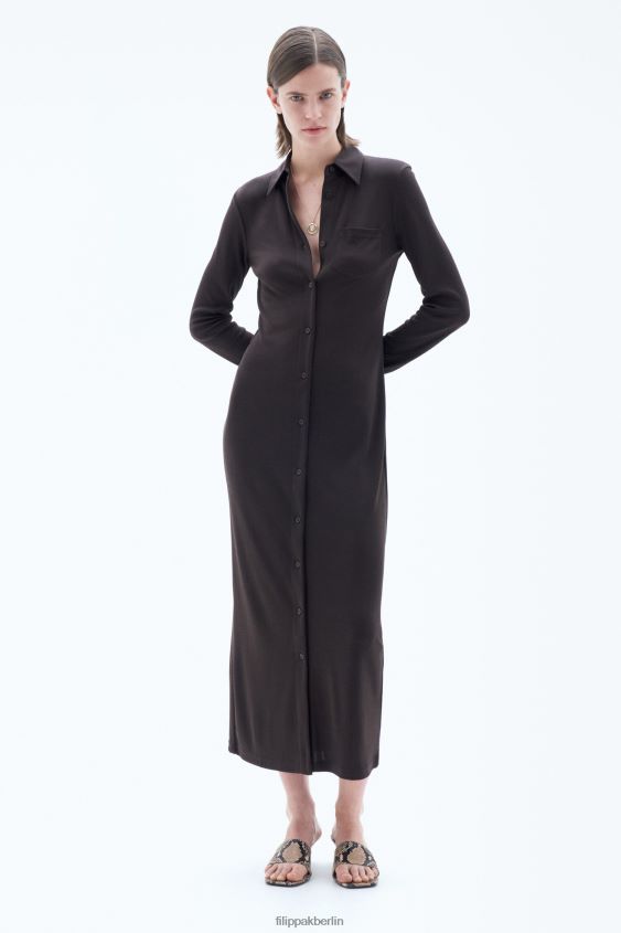 Filippa K L8HHT210 Bekleidung dunkle Schokolade Frauen Jersey-Hemdkleid