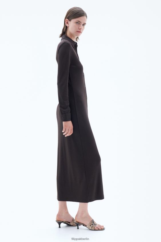 Filippa K L8HHT210 Bekleidung dunkle Schokolade Frauen Jersey-Hemdkleid