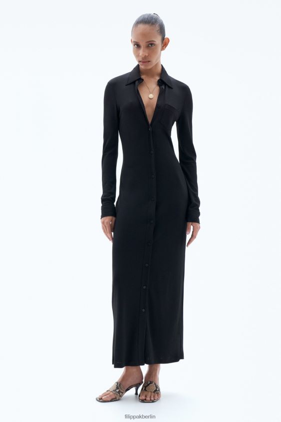 Filippa K L8HHT211 Bekleidung Schwarz Frauen Jersey-Hemdkleid
