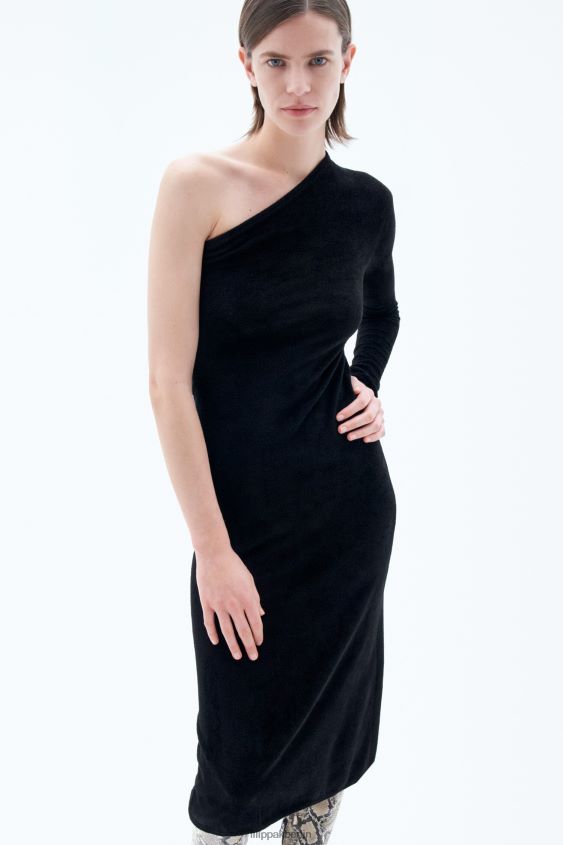 Filippa K L8HHT212 Bekleidung Schwarz Frauen einschultriges Kleid