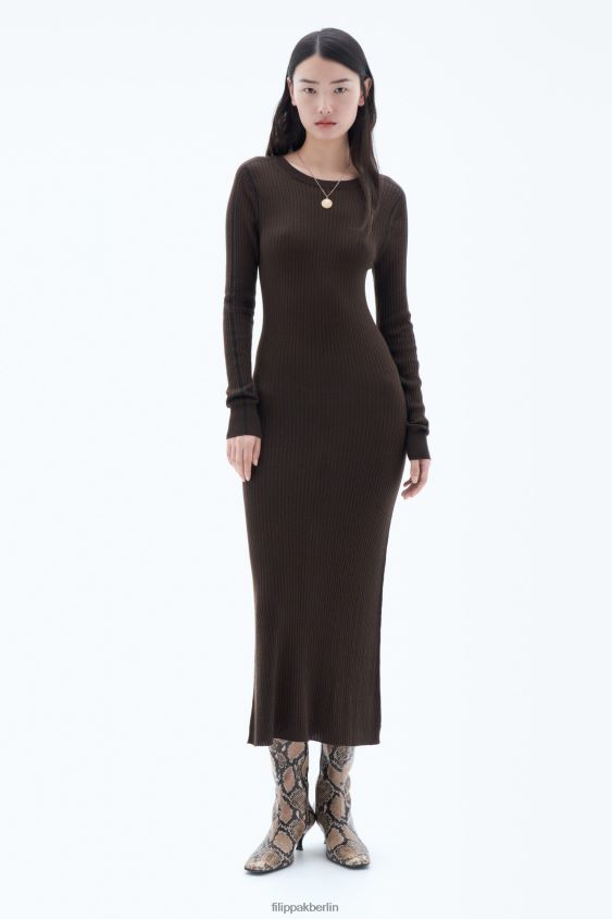 Filippa K L8HHT213 Bekleidung dunkle Schokolade/schwarz Frauen Rippstrickkleid