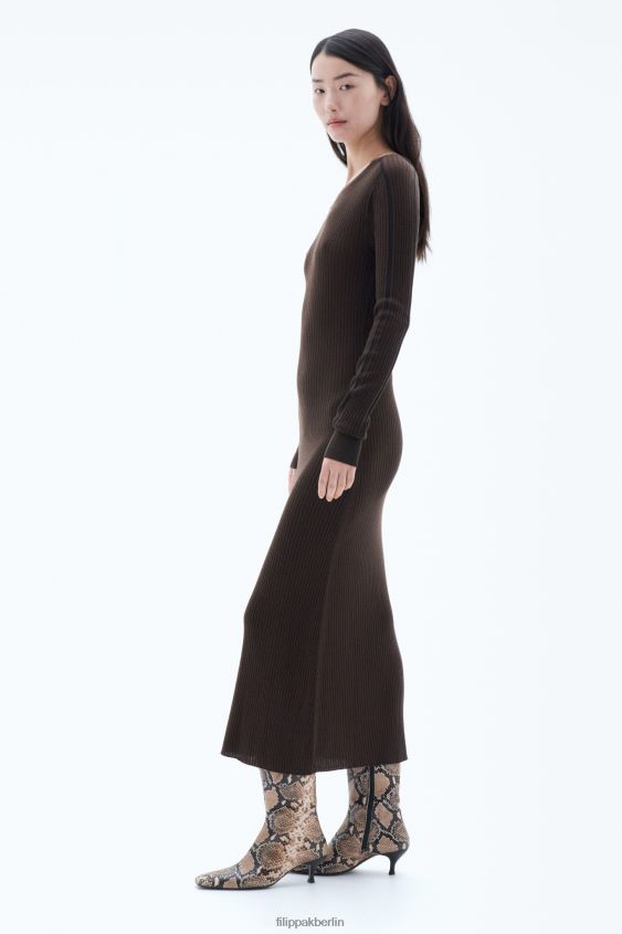 Filippa K L8HHT213 Bekleidung dunkle Schokolade/schwarz Frauen Rippstrickkleid