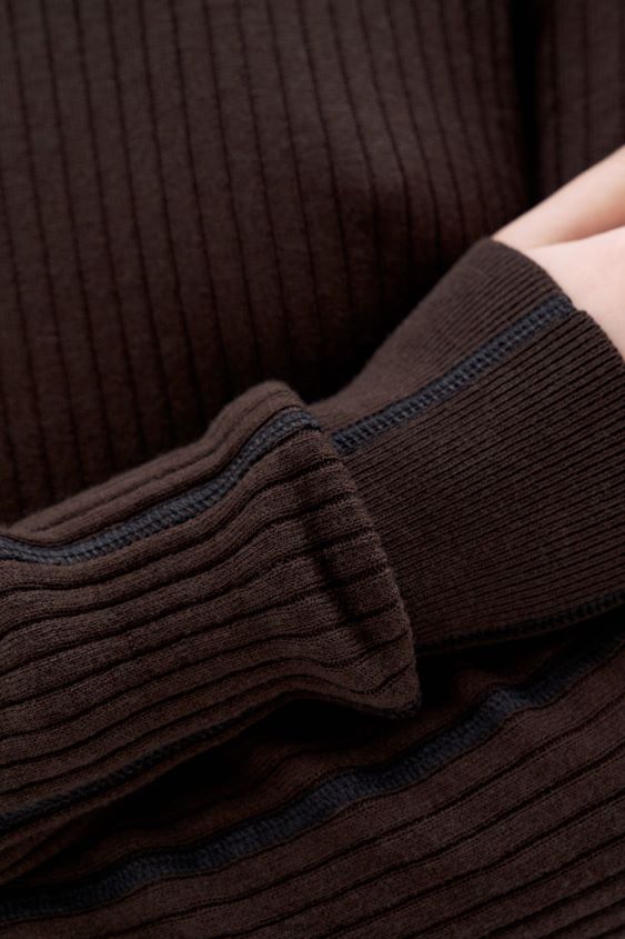Filippa K L8HHT213 Bekleidung dunkle Schokolade/schwarz Frauen Rippstrickkleid