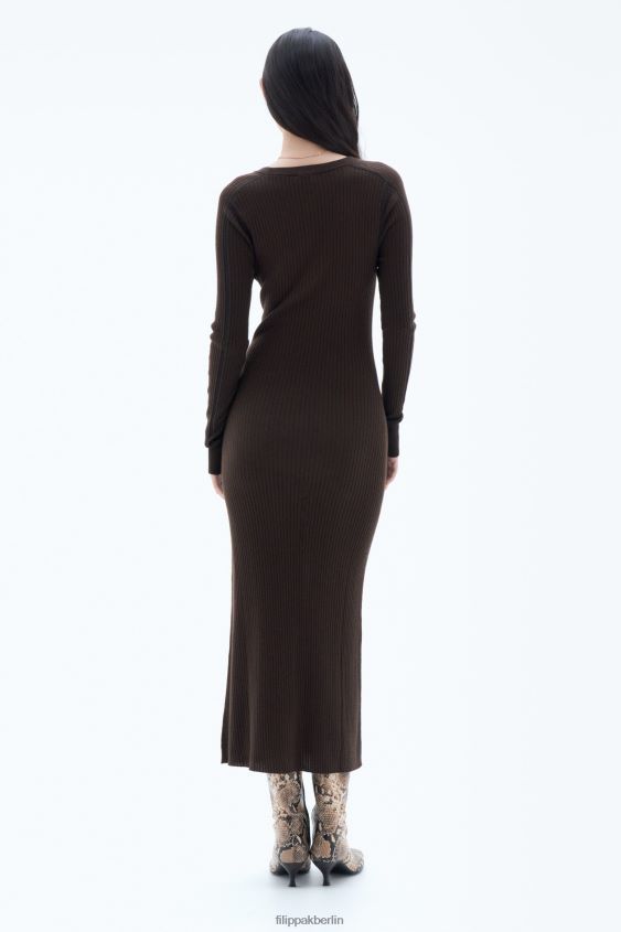 Filippa K L8HHT213 Bekleidung dunkle Schokolade/schwarz Frauen Rippstrickkleid